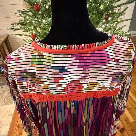 John Mark Tunic Top 1X  Artsy Boho Oversized Flowy Floral Patch - Picture 10 of 15